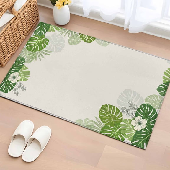 Rectangle Rug 2x3ft Area Rug, Summer Green Palm Leaf Area Rugs for Living Room Bedroom, Tropical Leaves Retro Linen Floor Mat Non-Slip Non-Shedding Carpet Indoor Accent Rugs