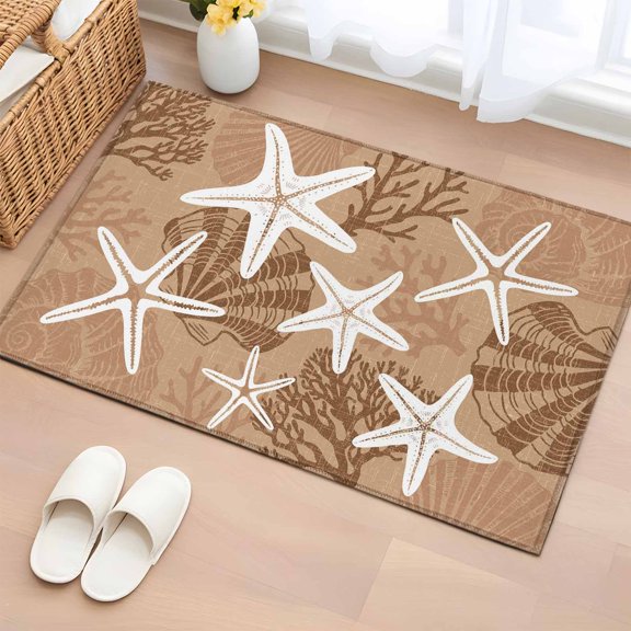 Rectangle Rug 2x3ft Area Rug, Summer Ocean Starfish Shell Area Rugs for Living Room Bedroom, Coastal Abstract Shell Floor Mat Non-Slip Non-Shedding Carpet Indoor Accent Rugs