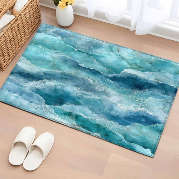 Rectangle Rug 2x3ft Area Rug, Summer Turquoise Ocean Wave Area Rugs for Living Room Bedroom, Modern Gradient Water Ripple Floor Mat Non-Slip Non-Shedding Carpet Indoor Accent Rugs