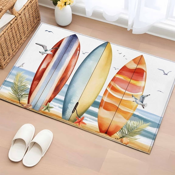 Rectangle Rug 2x3ft Area Rug,Summer Watercolor Surfboard Area Rugs for Living Room Bedroom,Seagull Beach Ocean Theme Floor Mat Non-Slip Non-Shedding Carpet Indoor Accent Rugs