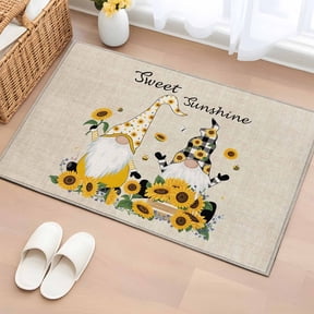 Rectangle Rug 2x3ft Area Rug, Sweet Sunshine Words Gnomes Area Rugs for Living Room Bedroom, Farm Sunflowers on Linen Floor Mat Non-Slip Non-Shedding Carpet Indoor Accent Rugs