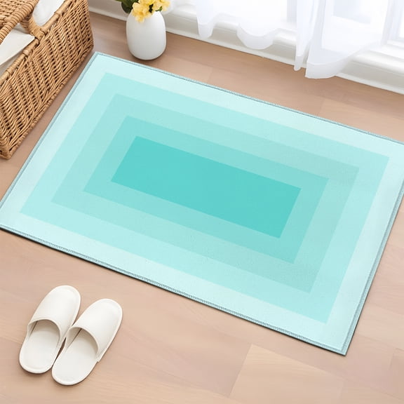 Rectangle Rug 2x3ft Area Rug, Teal Gradient Color Block Square Area Rugs for Living Room Bedroom, Summer Ocean Theme Floor Mat Non-Slip Non-Shedding Carpet Indoor Accent Rugs