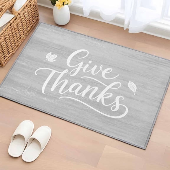 Rectangle Rug 2x3ft Area Rug, Thanksgiving Gray Wooden Grain Area Rugs for Living Room Bedroom, Fall Maple Leaves Floor Mat Non-Slip Non-Shedding Carpet Indoor Accent Rugs