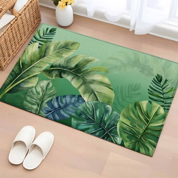 Rectangle Rug 2x3ft Area Rug, Tropical Plants Green Banana Leaves Area Rugs for Living Room Bedroom, Summer Jungle Floor Mat Non-Slip Non-Shedding Carpet Indoor Accent Rugs