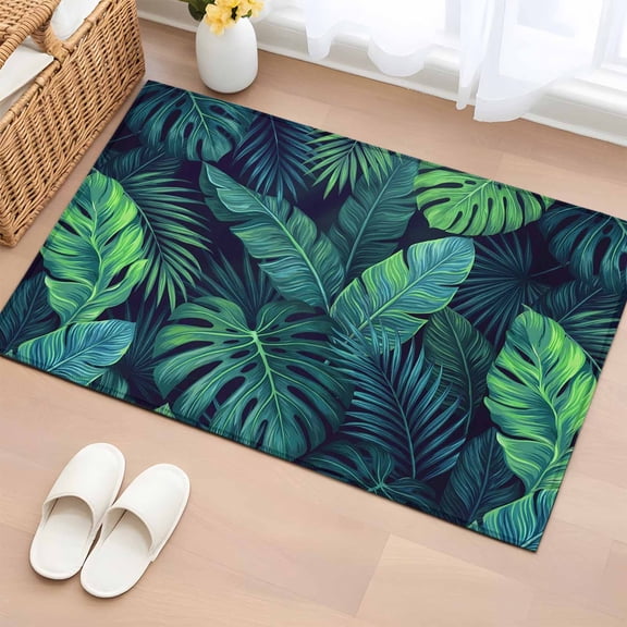 Rectangle Rug 2x3ft Area Rug, Tropical Plants Monstera Leaves Area Rugs for Living Room Bedroom, Watercolor Green Foliage Floor Mat Non-Slip Non-Shedding Carpet Indoor Accent Rugs