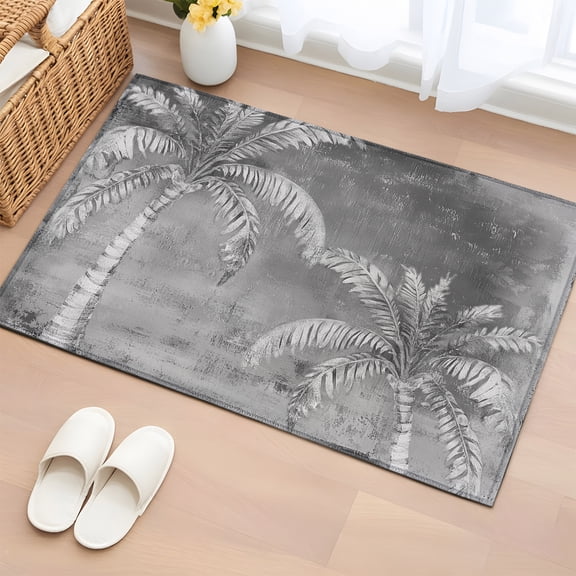 Rectangle Rug 2x3ft Area Rug, Tropical Twin Gray Palms Area Rugs for Living Room Bedroom, Minimalist Monochrome Art Floor Mat Non-Slip Non-Shedding Carpet Indoor Accent Rugs
