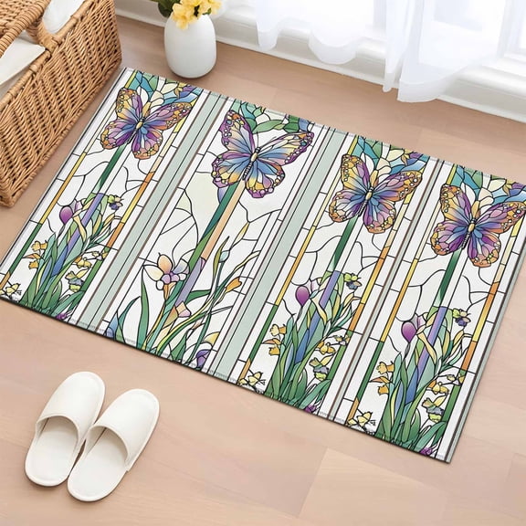 Rectangle Rug 2x3ft Area Rug, Vintage Butterfly Flower Abstract Art Area Rugs for Living Room Bedroom, Retro Paper-cut Art Floor Mat Non-Slip Non-Shedding Carpet Indoor Accent Rugs