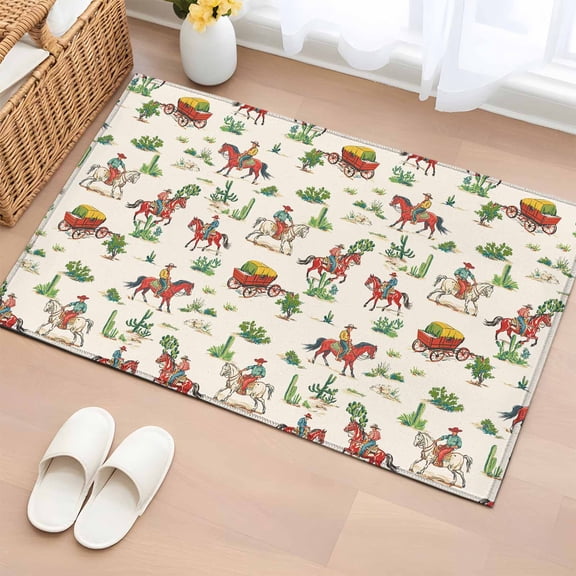 Rectangle Rug 2x3ft Area Rug,Vintage Cowboy Ride Horse Area Rugs for Living Room Bedroom,Farmhouse Desert Cactus Floor Mat Non-Slip Non-Shedding Carpet Indoor Accent Rugs