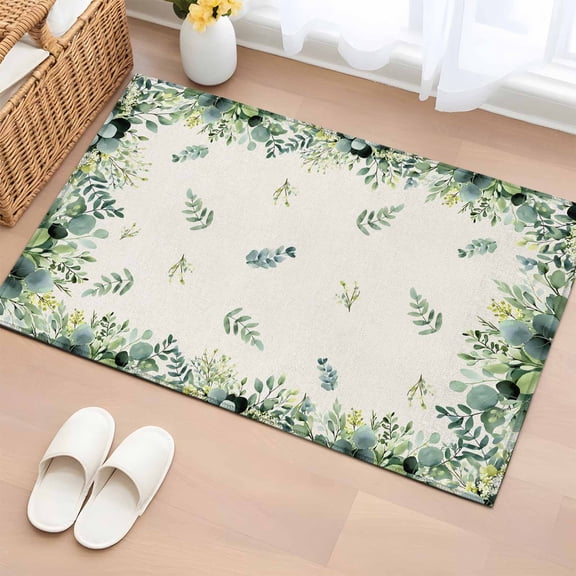 Rectangle Rug 2x3ft Area Rug,Vintage Pastoral Plants Area Rugs for Living Room Bedroom,Green Botanical Eucalyptus Leaves Floor Mat Non-Slip Non-Shedding Carpet Indoor Accent Rugs