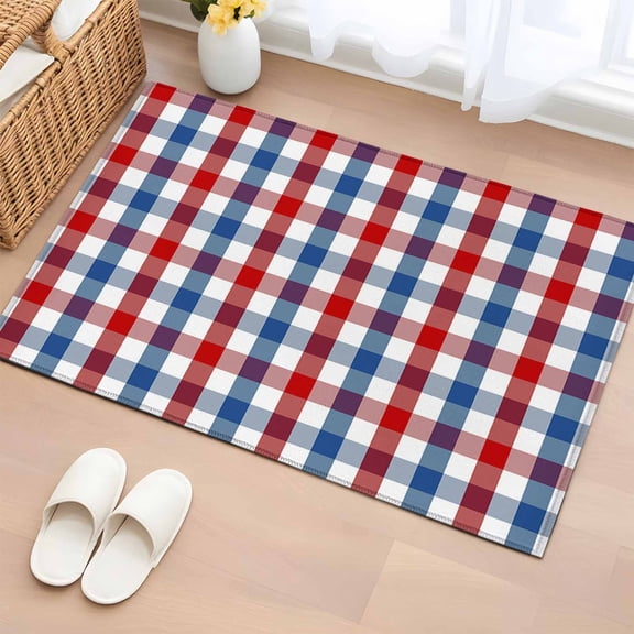 Rectangle Rug 2x3ft Area Rug, Vintage Red Blue White Checker Area Rugs for Living Room Bedroom, Independence Day Floor Mat Non-Slip Non-Shedding Carpet Indoor Accent Rugs