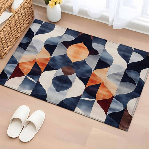 Rectangle Rug 2x3ft Area Rug,Vintage Watercolor Color Block Area Rugs for Living Room Bedroom,Abstract Blue Brown Waves Floor Mat Non-Slip Non-Shedding Carpet Indoor Accent Rugs