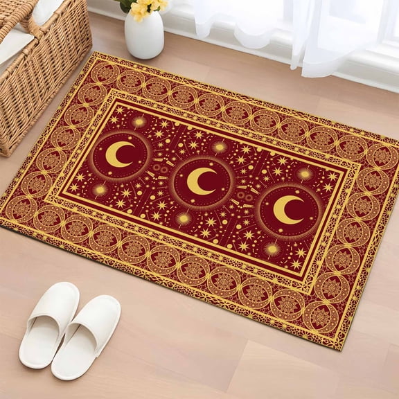 Rectangle Rug 2x3ft Area Rug, Vintage Yellow Moon Star Area Rugs for Living Room Bedroom, Boho Traditional Style Floor Mat Non-Slip Non-Shedding Carpet Indoor Accent Rugs