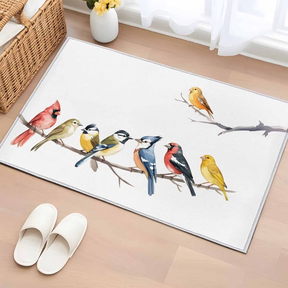 Rectangle Rug 2x3ft Area Rug, Watercolor Birds on Tree Branch Area Rugs for Living Room Bedroom, Summer Country Scenery Floor Mat Non-Slip Non-Shedding Carpet Indoor Accent Rugs
