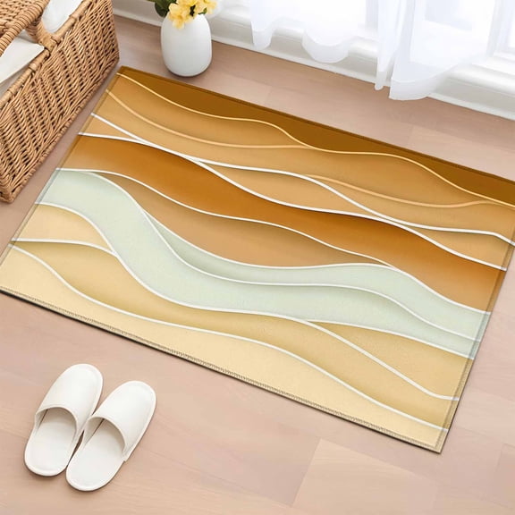 Rectangle Rug 2x3ft Area Rug, Watercolor Brown Gradient Area Rugs for Living Room Bedroom, Abstract Ripple Line Floor Mat Non-Slip Non-Shedding Carpet Indoor Accent Rugs