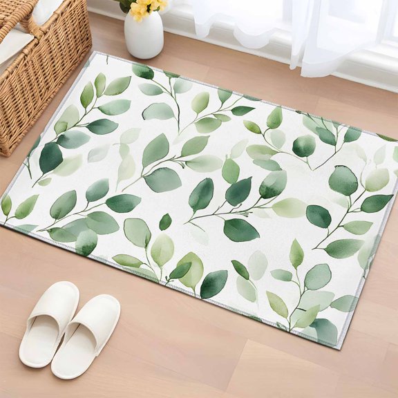 Rectangle Rug 2x3ft Area Rug, Watercolor Eucalyptus Leaf Area Rugs for Living Room Bedroom, Green Leaves Seamless Floor Mat Non-Slip Non-Shedding Carpet Indoor Accent Rugs
