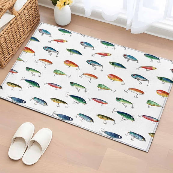 Rectangle Rug 2x3ft Area Rug, Watercolor Fishing Hook Area Rugs for Living Room Bedroom, Colorful Fish Floor Mat Non-Slip Non-Shedding Carpet Indoor Accent Rugs