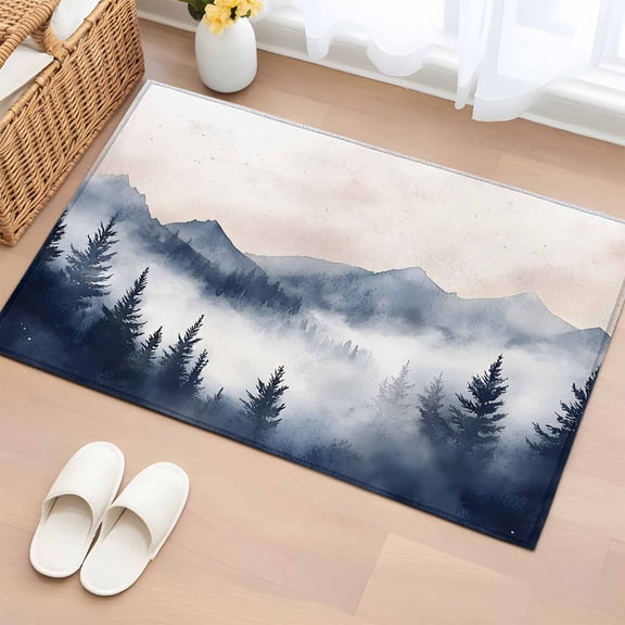 Rectangle Rug 2x3ft Area Rug,Watercolor Mountain Peak Forest Area Rugs for Living Room Bedroom,Foggy Wild Nature Landscape Floor Mat Non-Slip Non-Shedding Carpet Indoor Accent Rugs
