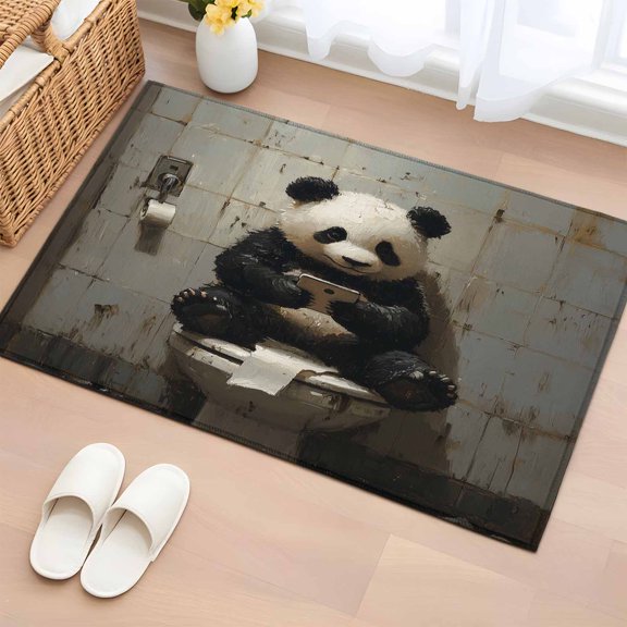 Rectangle Rug 2x3ft Area Rug, Watercolor Panda Mobile Phone Area Rugs for Living Room Bedroom, Traditional Gray Animal Art Floor Mat Non-Slip Non-Shedding Carpet Indoor Accent Rugs
