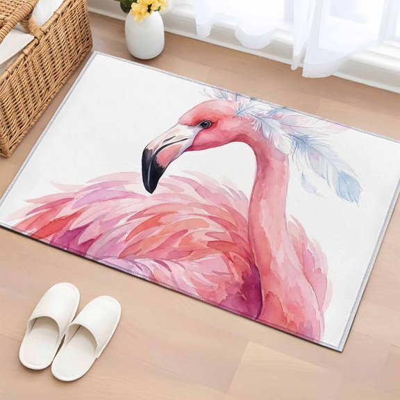 Rectangle Rug 2x3ft Area Rug, Watercolor Pink Flamingo Feather Area Rugs for Living Room Bedroom, Animal Close-up Scene Floor Mat Non-Shedding Non-Slip Carpet Indoor Accent Rugs