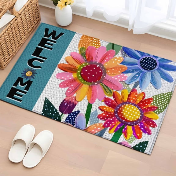 Rectangle Rug 2x3ft Area Rug,Watercolor Polka Dots Flower Leaves Area Rugs for Living Room Bedroom,Abstract Red Floral Floor Mat Non-Slip Non-Shedding Carpet Indoor Accent Rugs