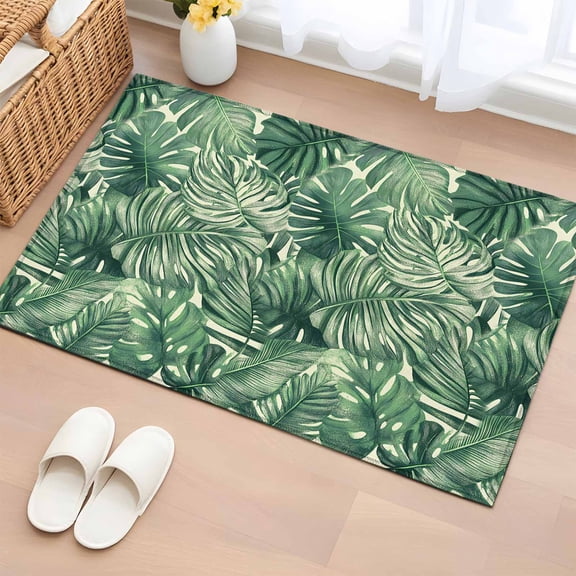 Rectangle Rug 2x3ft Area Rug, Watercolor Tropical Plant Leaf Area Rugs for Living Room Bedroom, Green Botanical Palm Leaves Floor Mat Non-Slip Non-Shedding Carpet Indoor Accent Rugs