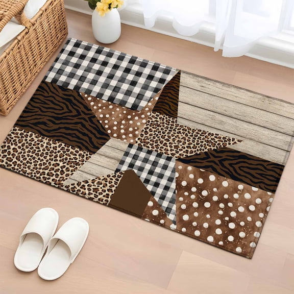 Rectangle Rug 2x3ft Area Rug, Western Star Collage Area Rugs for Living Room Bedroom, Leopard Black Plaid Tiger Stripe Floor Mat Non-Shedding Non-Slip Carpet Indoor Accent Rugs