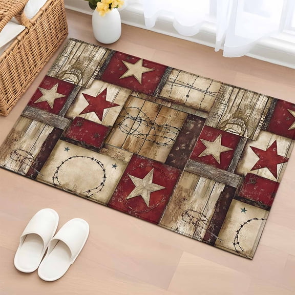 Rectangle Rug 2x3ft Area Rug,Western Star Farm Retro Wood Board Area Rugs for Living Room Bedroom,Country Farmhouse Floor Mat Non-Slip Non-Shedding Carpet Indoor Accent Rugs