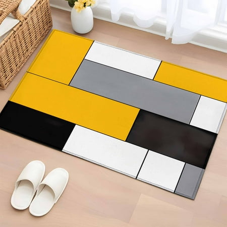 Rectangle Rug 2x3ft Area Rug,Yellow Gray Color Block Patchwork Area Rugs for Living Room Bedroom,Geometric Minimalist Art Floor Mat Non-Slip Non-Shedding Carpet Indoor Accent Rugs