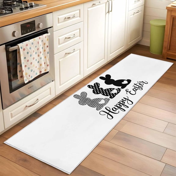 Rectangle Rug 2x6Ft, Black White Buffalo Plaid Polka Dots Carrot Soft Non-Slip Washable Felt Carpet Pad, Happ Easter Area Rugs for Living Room Bedroom Kids Room