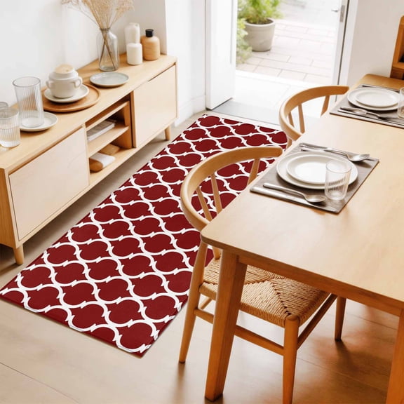 Rectangle Rug 2x6Ft Burgundy Red Moroccan Stripe Soft Indoor Throw Rugs Carpets for Living Dining Bedroom Non-Slip Playroom Crawl Rug Floor Mats Abstract Geometric Buffalo Plaid