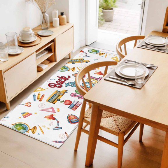 Rectangle Rug 2x6Ft Bus Bag Globe Crayon Desklamp Soft Indoor Throw Rugs Carpets for Living Dining Bedroom Non-Slip Playroom Crawl Rug Floor Mats Back to School Season