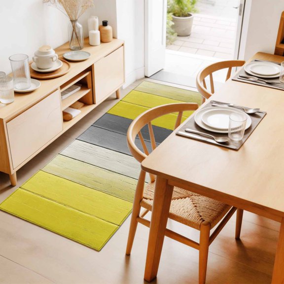 Rectangle Rug 2x6Ft Farmhouse Yellow Wood Board Soft Indoor Throw Rugs Carpets for Living Dining Bedroom Non-Slip Playroom Crawl Rug Floor Mats Rustic Vintage Grey Gradient Plank