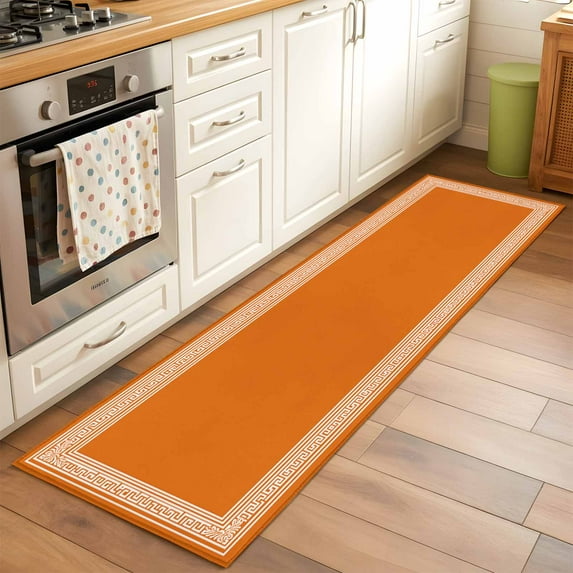 Rectangle Rug 2x6Ft Greece Geometric Key Design Soft Indoor Throw Rugs Carpets for Living Dining Bedroom Kids Room Non-Slip Playroom Crawl Rug Floor Mats Abstract Stripe Art on Orange