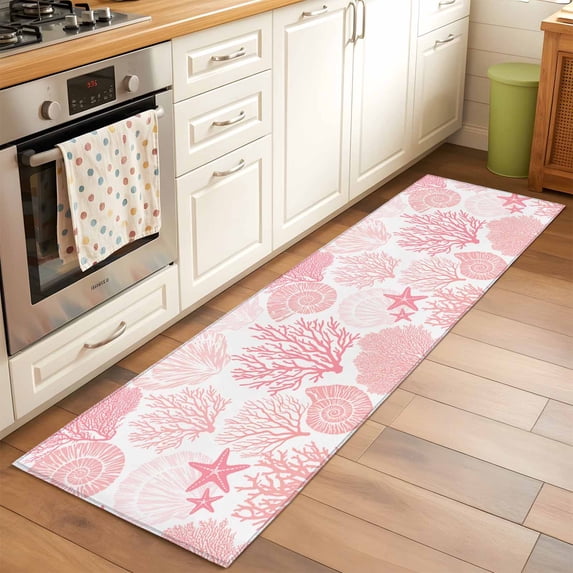 Rectangle Rug 2x6Ft Marine Coral Shell Starfish Soft Indoor Throw Rugs Carpets for Living Dining Bedroom Kids Room Non-Slip Playroom Crawl Rug Floor Mats Marine Life Pink