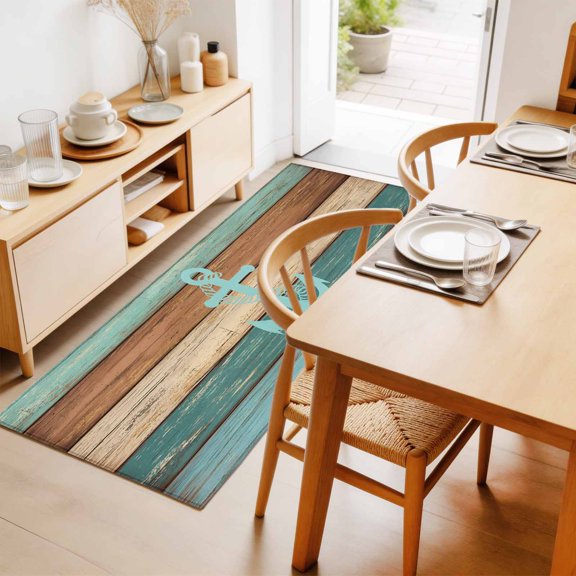 Rectangle Rug 2x6Ft Nautical Anchor Farm Wood Board Soft Indoor Throw Rugs Carpets for Living Dining Bedroom Non-Slip Playroom Crawl Rug Floor Mats Gradient Wood Grain