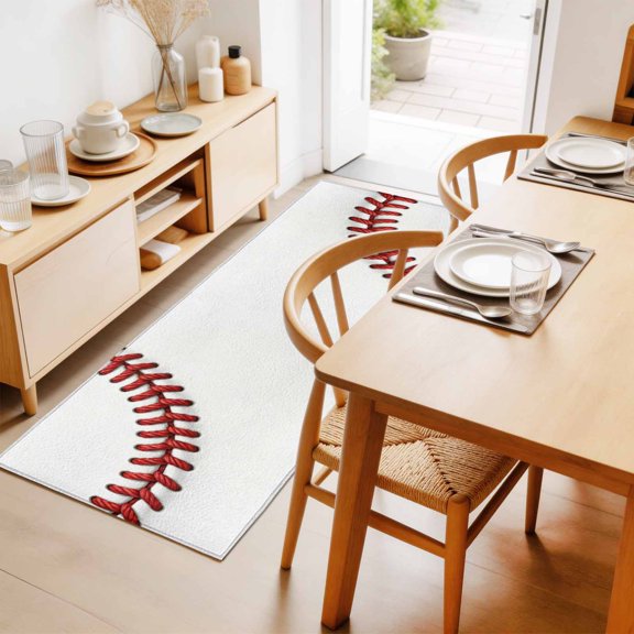 Rectangle Rug 2x6Ft Red White Baseball Stitching Texture Soft Indoor Throw Rugs Carpets for Living Dining Bedroom Non-Slip Playroom Crawl Rug Floor Mats Sport Theme