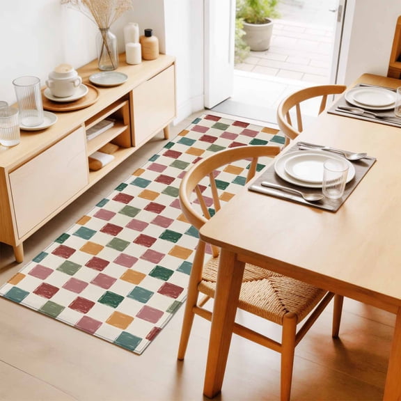 Rectangle Rug 2x6Ft Retro Colorful Buffalo Plaid Soft Indoor Throw Rugs Carpets for Living Dining Bedroom Non-Slip Playroom Crawl Rug Floor Mats Red Pink Orange Green Beige Check