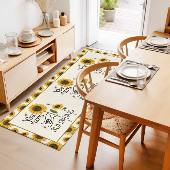 Rectangle Rug 2x6Ft SUNSHINE Sunflower Quotes Soft Indoor Throw Rugs Carpets for Living Dining Bedroom Non-Slip Playroom Crawl Rug Floor Mats Retro Yellow Floral