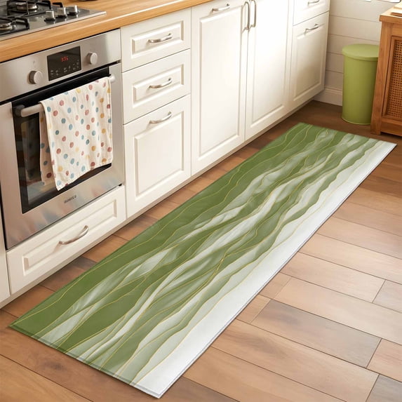 Rectangle Rug 2x6Ft Sage Green Waves Watercolor Gradients Soft Indoor Throw Rugs Carpets for Living Dining Bedroom Kids Room Non-Slip Playroom Crawl Rug Floor Mats Abstract Geometric