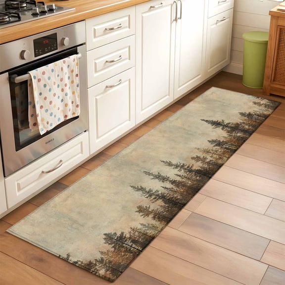 Rectangle Rug 2x6Ft Vintage Forest Pine Tree Plant Soft Indoor Throw Rugs Carpets for Living Dining Bedroom Kids Room Non-Slip Playroom Crawl Rug Floor Mats Retro Natural Wild Scenery