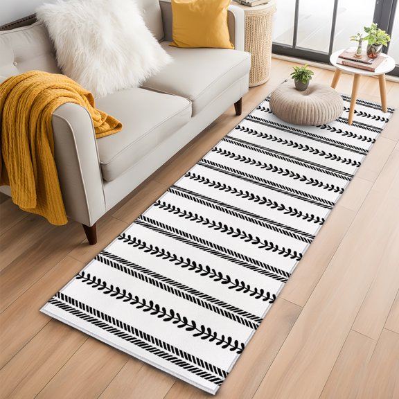 Rectangle Rug 2x6ft, Abstract Stripes Leaves Silhouette Soft Non-Slip Washable Felt Carpet Pad, Modern Line Foliage Area Rugs for Living Room Bedroom Kids Room
