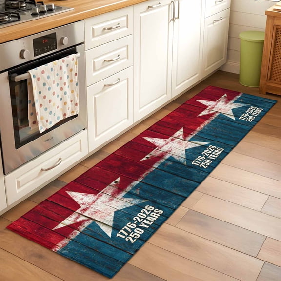 Rectangle Rug 2x6ft Area Rug, 250th Anniversary Patriotic Area Rugs for Living Room Bedroom, Retro Star Wooden Plank Floor Mat Non-Shedding Non-Slip Carpet Indoor Accent Rugs