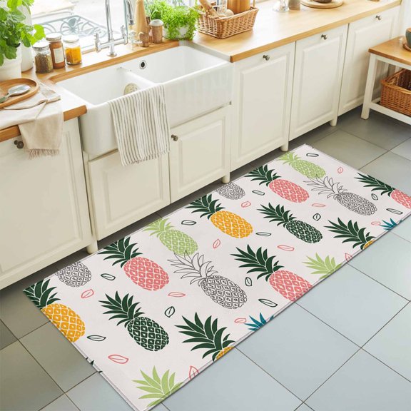 Rectangle Rug 2x6ft Area Rug, Abstract Summer Pineapple Area Rugs for Living Room Bedroom, Pink Blue Farm Fruit Floor Mat Non-Slip Non-Shedding Carpet Indoor Accent Rugs