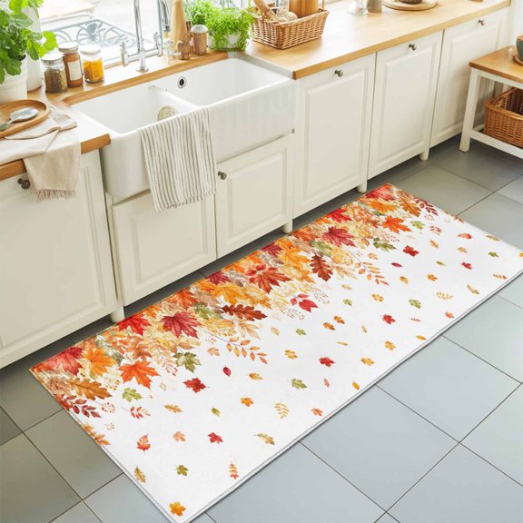 Kitchen Runner Rug Watercolor Green Leaves Farm Wood Runner Rugs for Bedroom Hallway Entryway Stair, Farm Ivy Pothos Plant Area Rug Non-slip Washable Floor Carpet 2x6ft