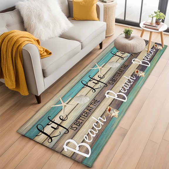 Rectangle Rug 2x6ft Area Rug,Better Beach Life on Wood Area Rugs for Living Room Bedroom,Rustic Wooden Board Floor Mat Non-Slip Non-Shedding Carpet Indoor Accent Rugs