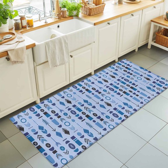 Rectangle Rug 2x6ft Area Rug, Blue Aztec Tribal Arrows Area Rugs for Living Room Bedroom, Southwestern Geometric Art Floor Mat Non-Slip Non-Shedding Carpet Indoor Accent Rugs