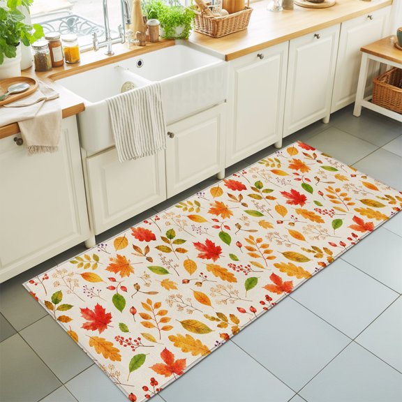 Rectangle Rug 2x6ft Area Rug, Country Fall Maple Leaf Area Rugs for Living Room Bedroom, Vintage Farmhouse Leaves Floor Mat Non-Slip Non-Shedding Carpet Indoor Accent Rugs