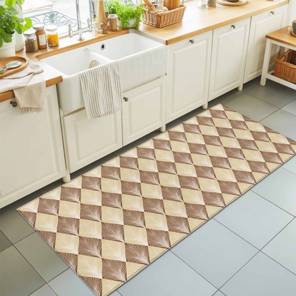 Rectangle Rug 2x6ft Area Rug, Geometric Abstract Rhombus Lattice Area Rugs for Living Room Bedroom, Modern Pattern Artwork Floor Mat Non-Slip Non-Shedding Carpet Indoor Accent Rugs