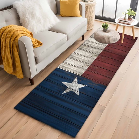 Rectangle Rug 2x6ft Area Rug,Independence Day USA State Flag Star Area Rugs for Living Room Bedroom,Retro Farm Wood Grain Floor Mat Non-Slip Non-Shedding Carpet Indoor Accent Rugs