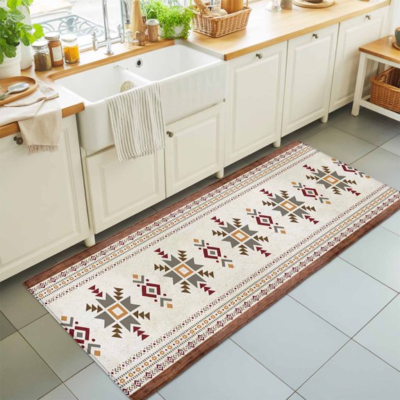 Kitchen Runner Rug Gradient Blue Maple Leaves Runner Rugs for Bedroom Hallway Entryway Stair, Simple Stripes Art Area Rug Non-slip Washable Floor Carpet 2x6ft